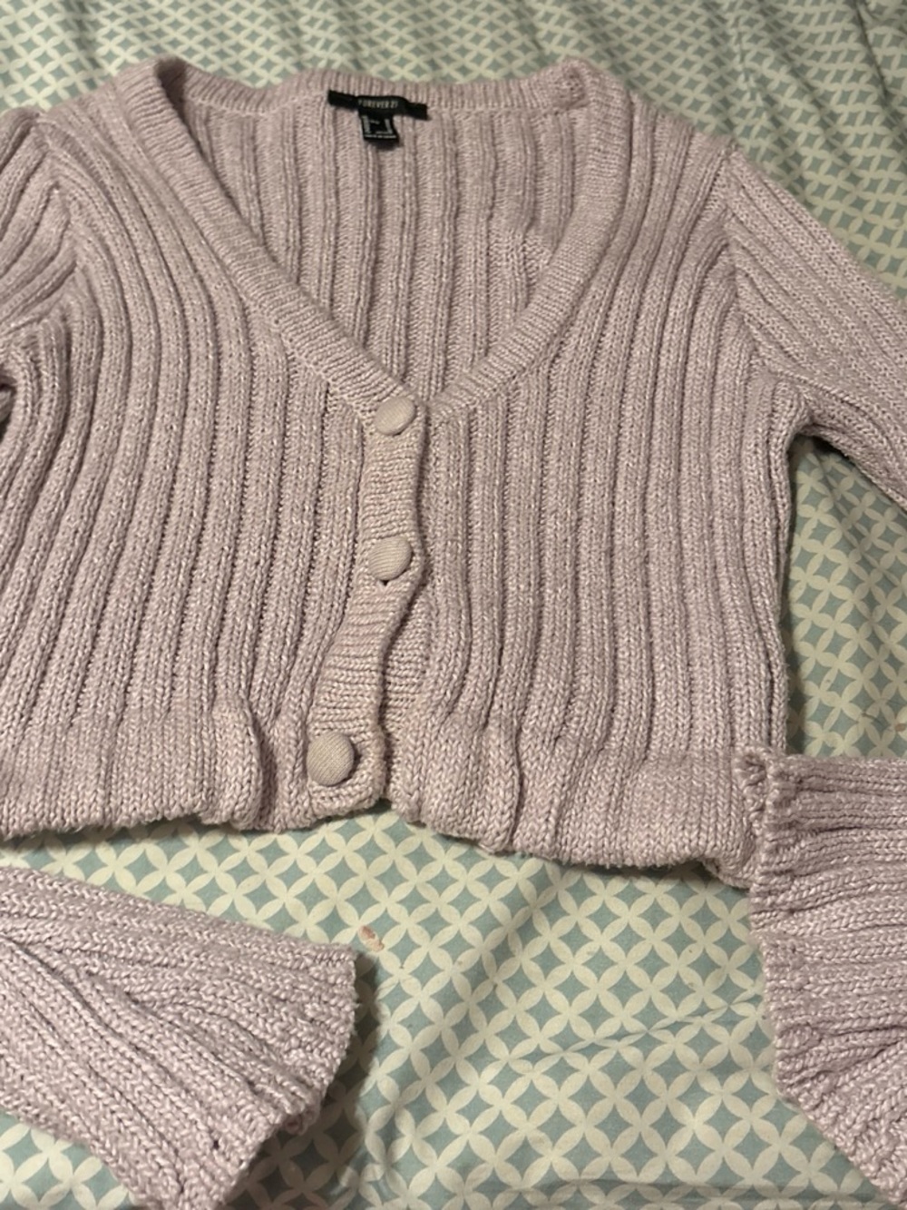 Forever 21 Light Lavender Ribbed Cropped Button Cardigan